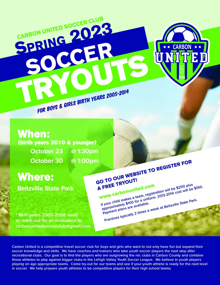Carbon United Soccer Tryouts