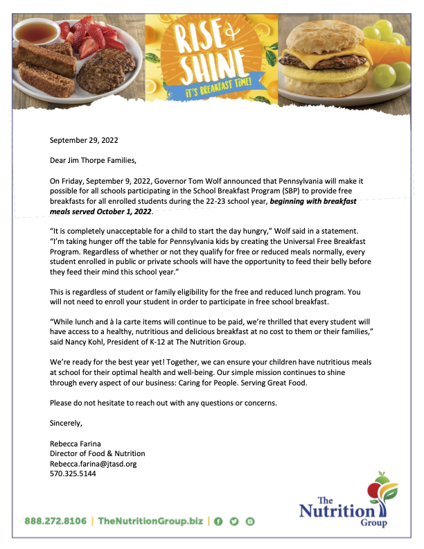 Free breakfast announcement flyer