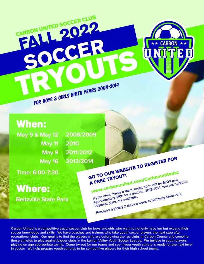 Carbon United Soccer Fall 2022 Tryouts | Penn-Kidder Campus