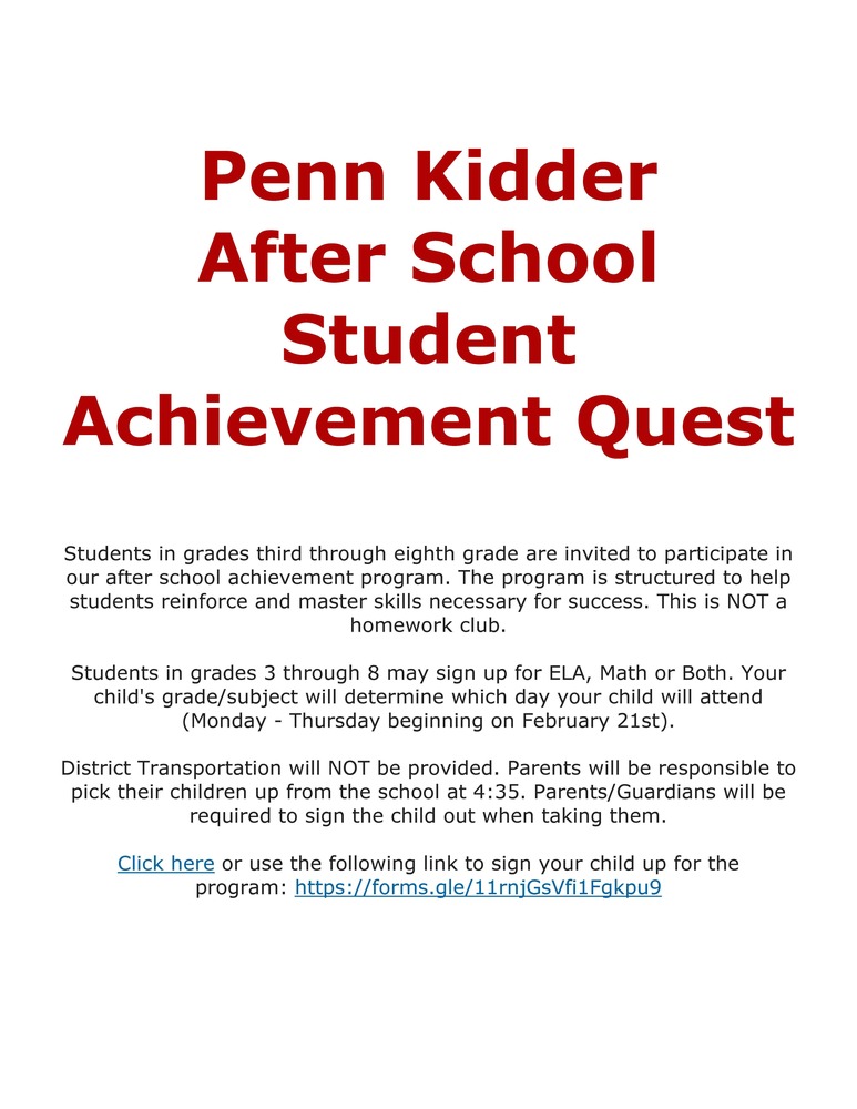 Penn Kidder After School Student Achievement Quest