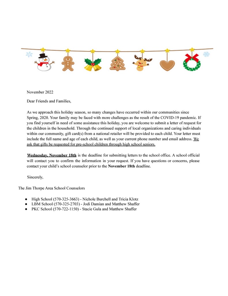 Holiday Assistance Letter